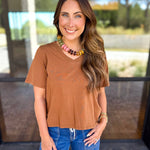 Everyday Essential V-Neck Tee - Honey-210 Casual Blouses-MONO B-July & June Women's Fashion Boutique Located in San Antonio, Texas