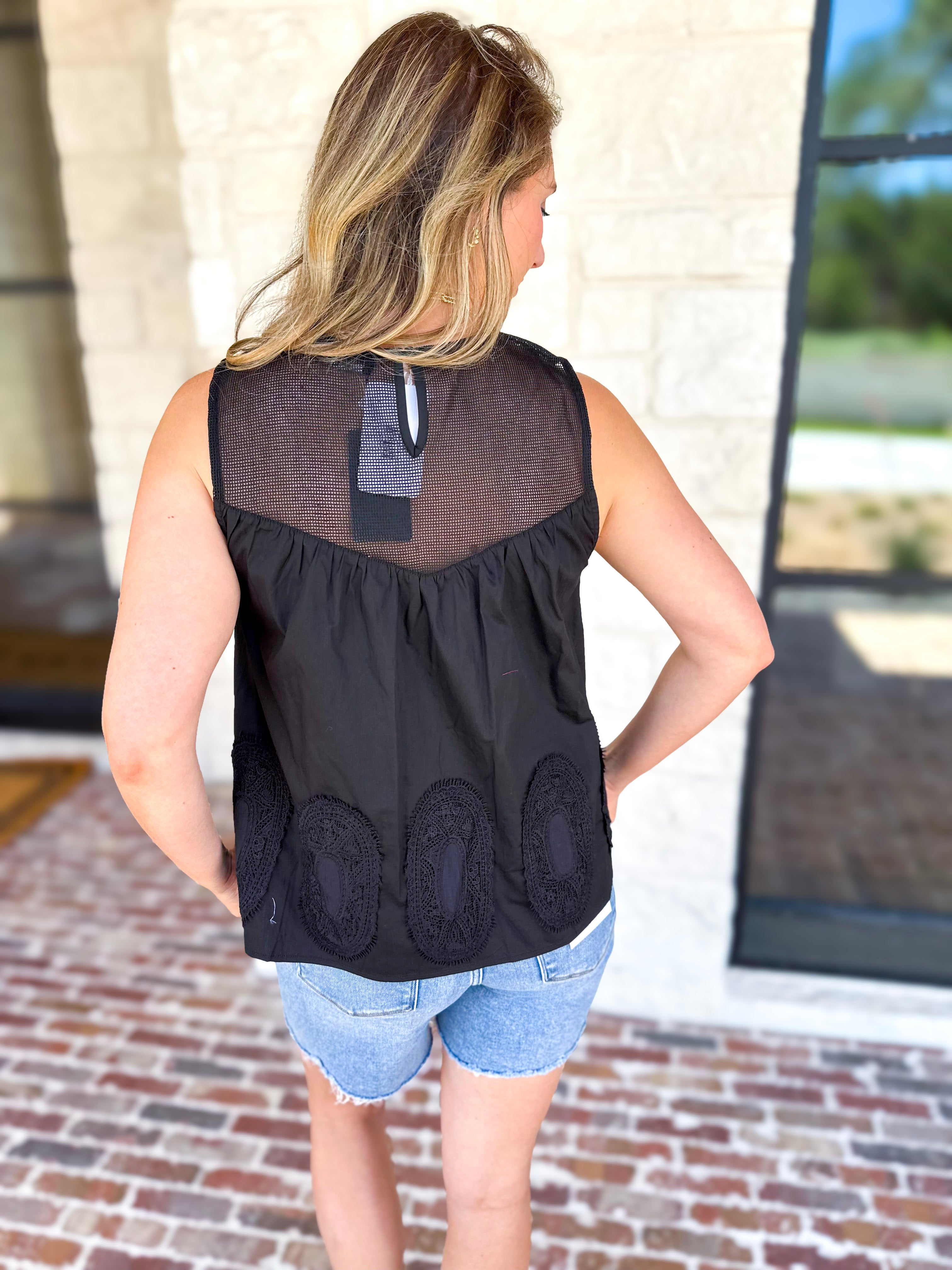 Sheer Details Tank - Black-200 Fashion Blouses-FATE-July & June Women's Fashion Boutique Located in San Antonio, Texas