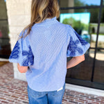 THML - Classic Blue Embroidered Blouse-200 Fashion Blouses-THML-July & June Women's Fashion Boutique Located in San Antonio, Texas