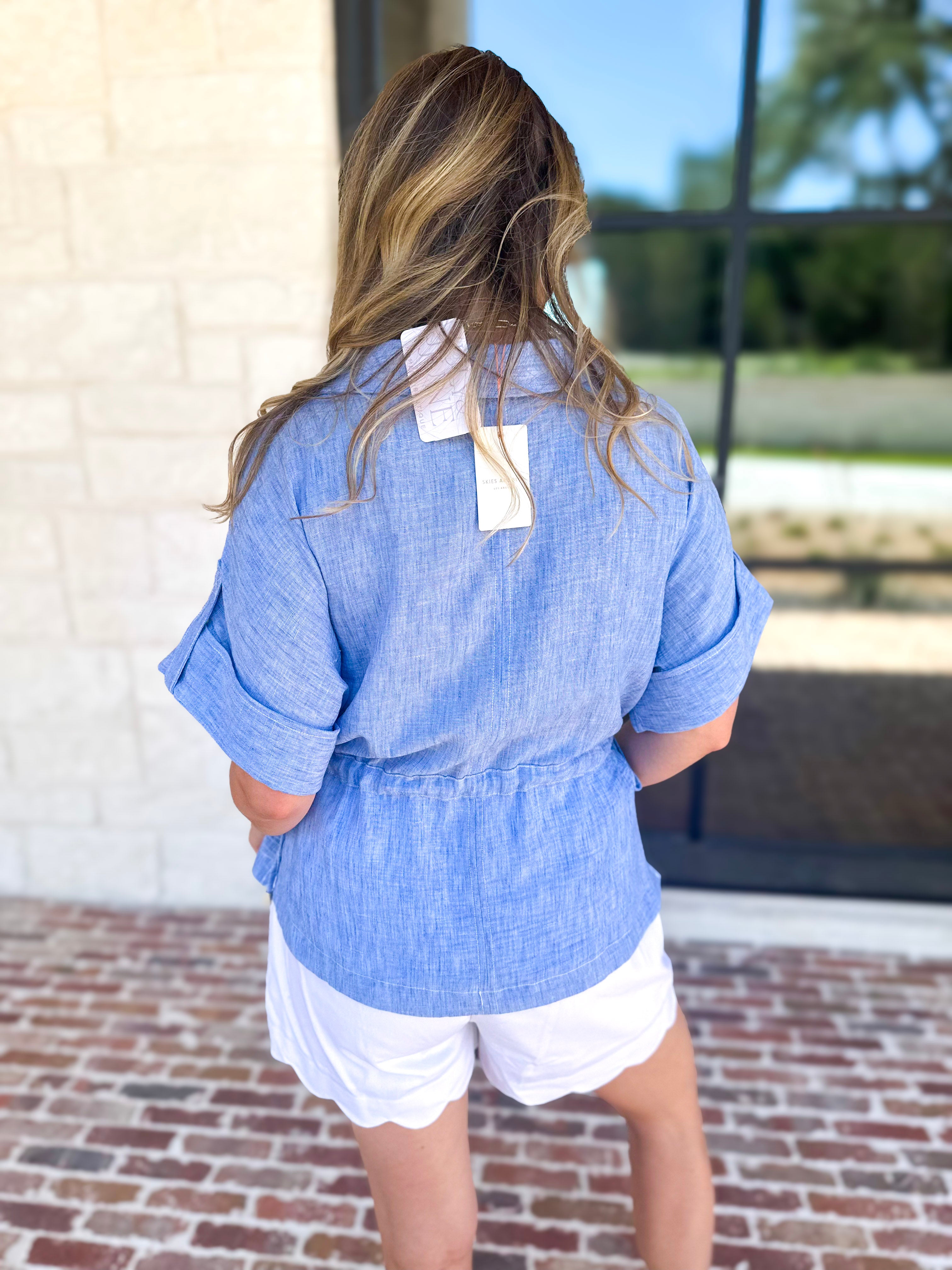 Light Blue Utility Blouse-200 Fashion Blouses-SKIES ARE BLUE-July & June Women's Fashion Boutique Located in San Antonio, Texas
