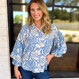 Salty Air Bubble Sleeve Blouse-200 Fashion Blouses-FATE-July & June Women's Fashion Boutique Located in San Antonio, Texas