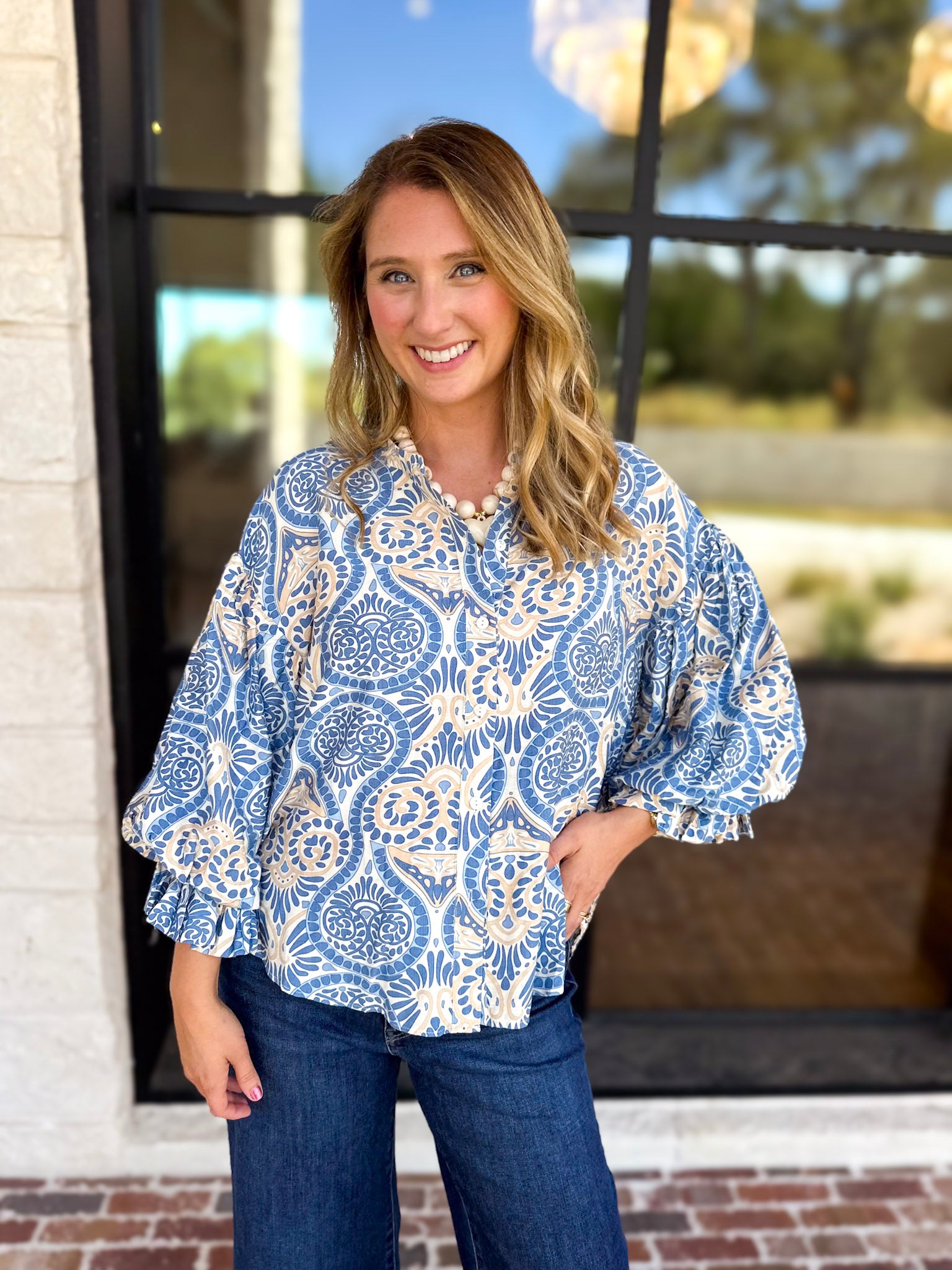 Salty Air Bubble Sleeve Blouse-200 Fashion Blouses-FATE-July & June Women's Fashion Boutique Located in San Antonio, Texas