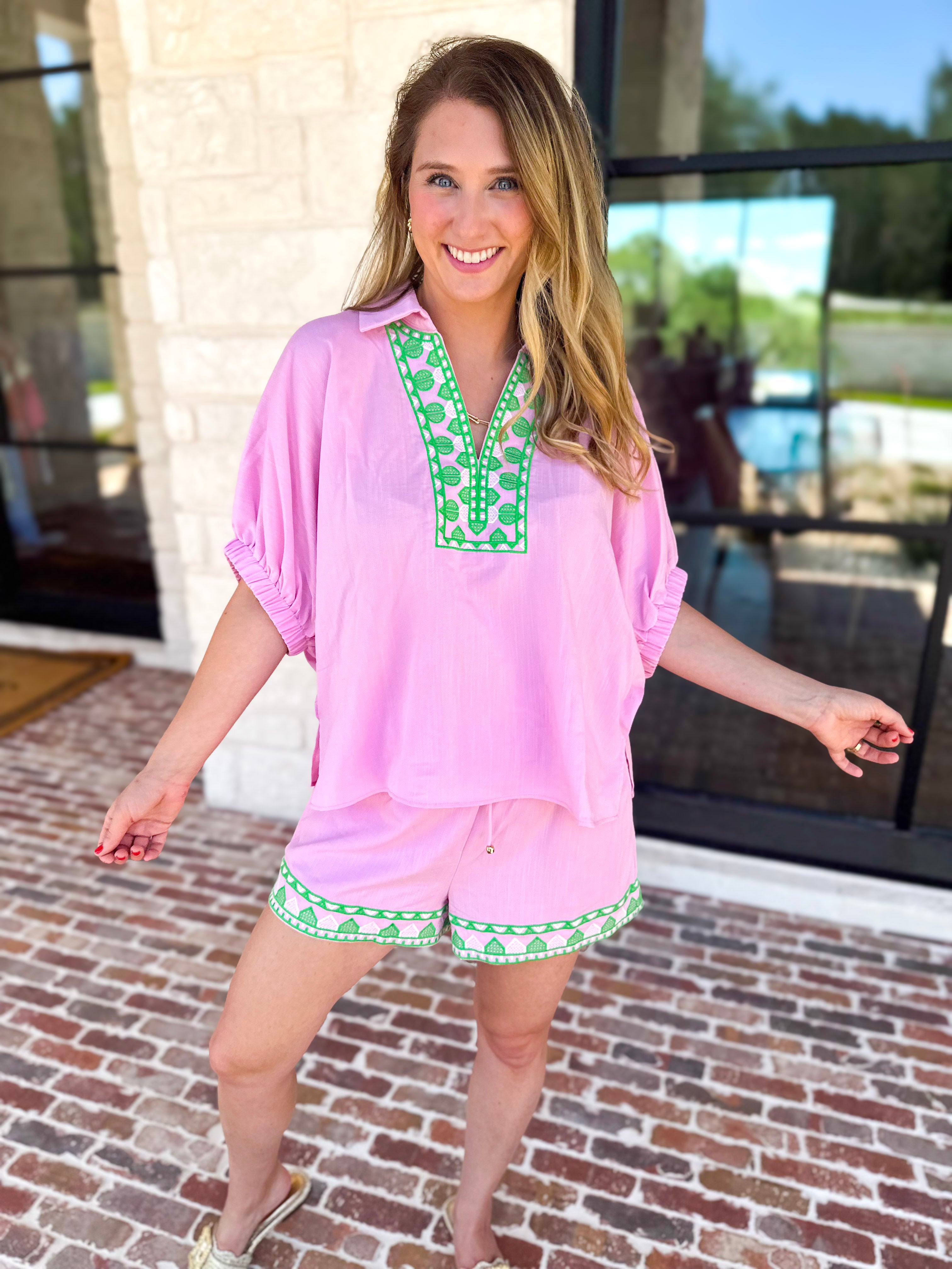 The Cabo Shorts Set - Pink/Green-510 Mini-ENTRO-July & June Women's Fashion Boutique Located in San Antonio, Texas