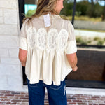 Lace Details Suede Blouse-200 Fashion Blouses-FATE-July & June Women's Fashion Boutique Located in San Antonio, Texas