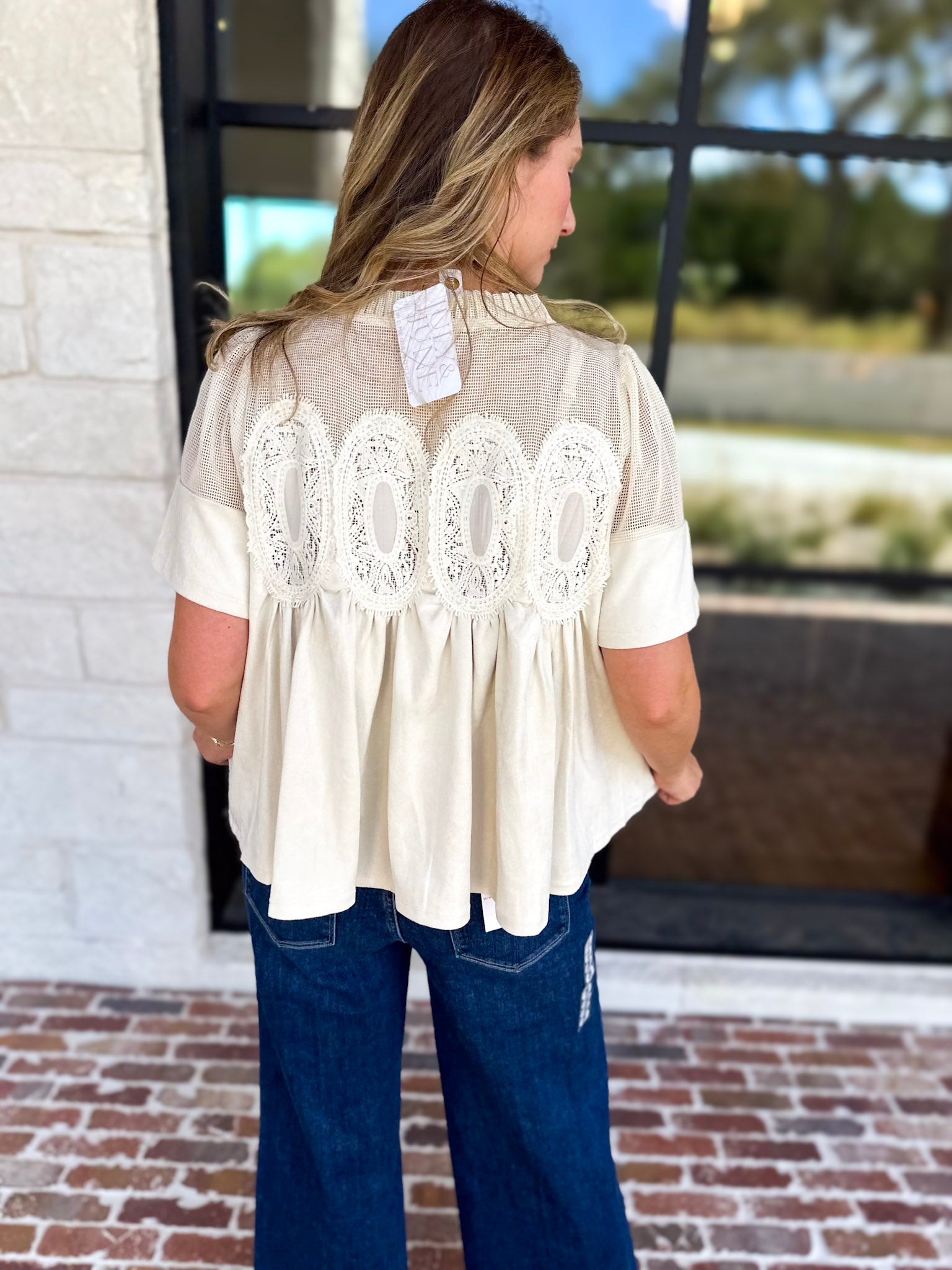 Lace Details Suede Blouse-200 Fashion Blouses-FATE-July & June Women's Fashion Boutique Located in San Antonio, Texas