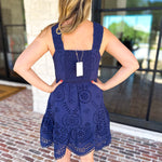 Navy Eyelet Mini Dress-510 Mini-SKIES ARE BLUE-July & June Women's Fashion Boutique Located in San Antonio, Texas