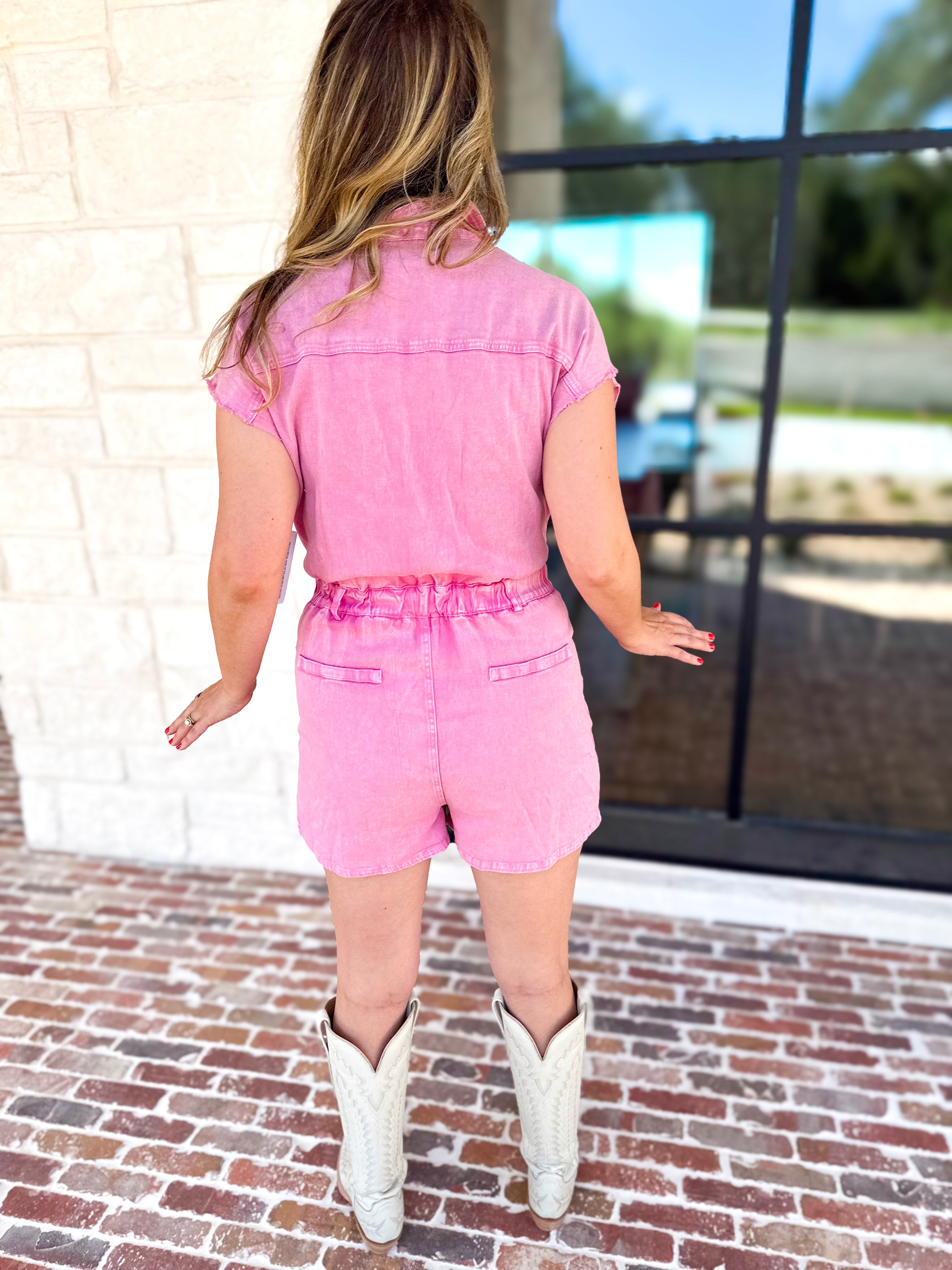 Casual Cool Utility Romper - Pink-510 Mini-FATE-July & June Women's Fashion Boutique Located in San Antonio, Texas