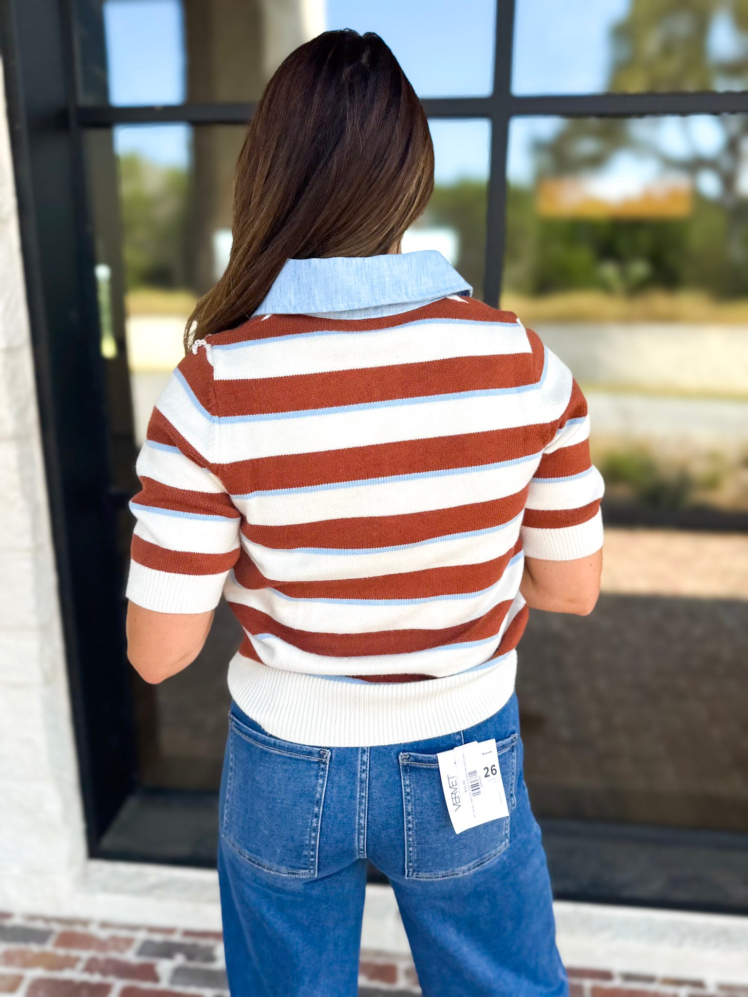 THML- Espresso & Sky Striped Knit Top-230 Sweaters/Cardis-THML-July & June Women's Fashion Boutique Located in San Antonio, Texas
