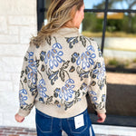 Current Air - Barley & Blue Floral Half Zip Sweater-230 Sweaters/Cardis-CURRENT AIR CLOTHING-July & June Women's Fashion Boutique Located in San Antonio, Texas