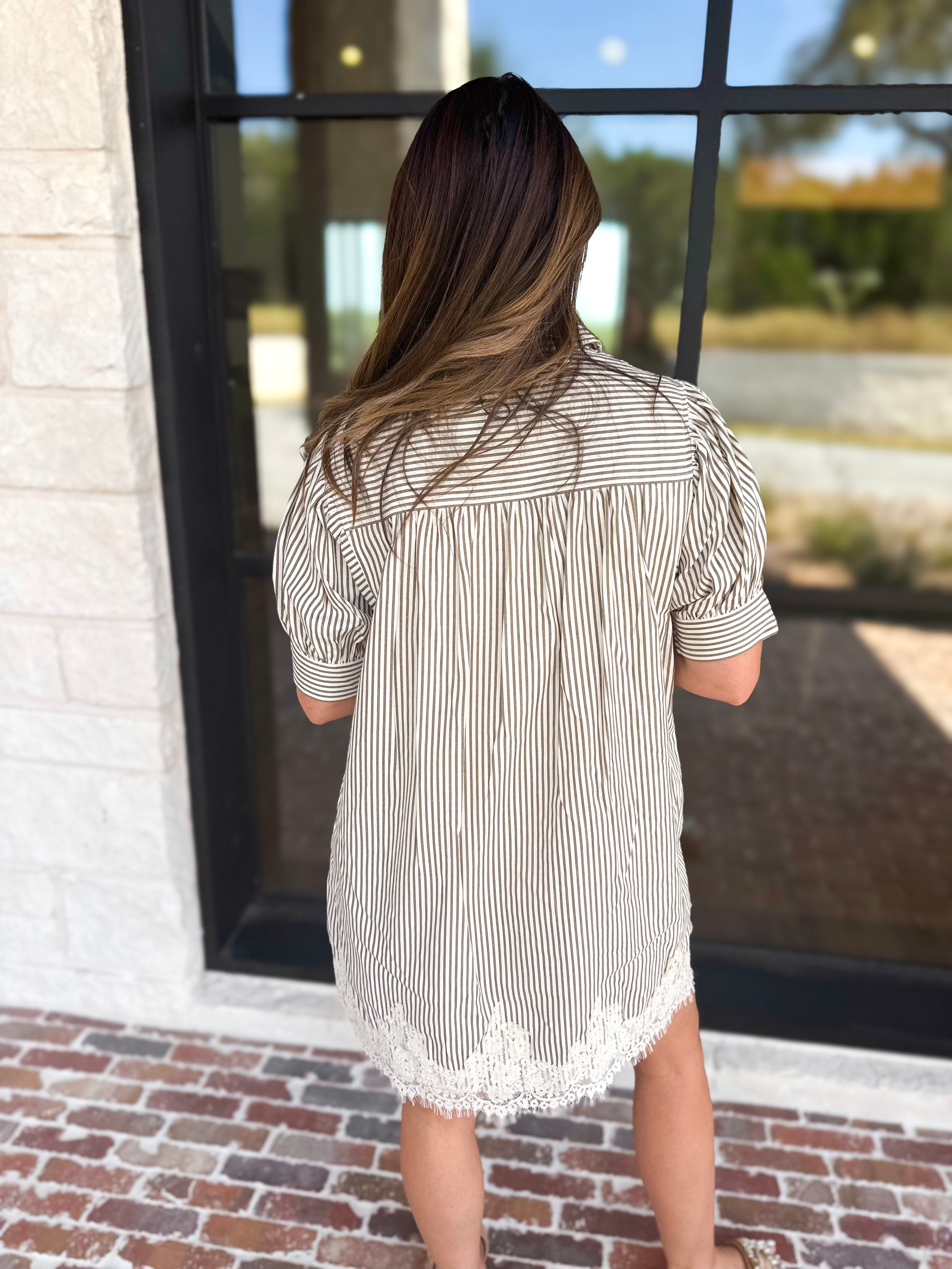 Olive & Ivory Striped Lace Mini Dress-510 Mini-ENTRO-July & June Women's Fashion Boutique Located in San Antonio, Texas