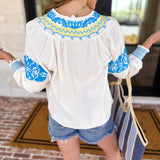 Current Air - The Santa Fe Blouse - Ivory-200 Fashion Blouses-CURRENT AIR CLOTHING-July & June Women's Fashion Boutique Located in San Antonio, Texas