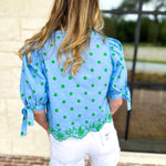 Polka Dot Chic Blouse - Green & Blue-200 Fashion Blouses-ENTRO-July & June Women's Fashion Boutique Located in San Antonio, Texas