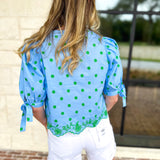 Polka Dot Chic Blouse - Green & Blue-200 Fashion Blouses-ENTRO-July & June Women's Fashion Boutique Located in San Antonio, Texas