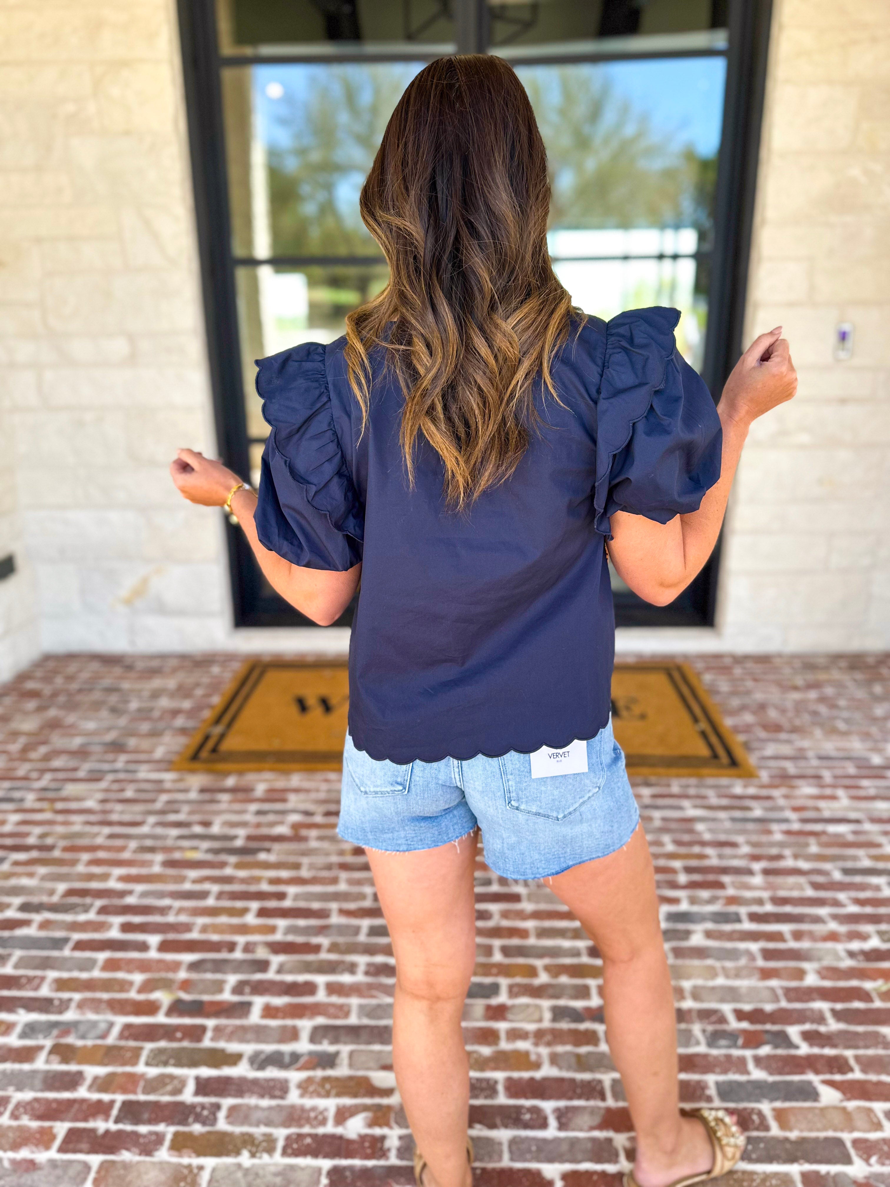 Spring Celebration Blouse - Navy-200 Fashion Blouses-JODIFL-July & June Women's Fashion Boutique Located in San Antonio, Texas