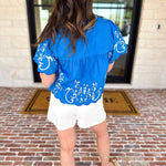 THML - The Riverwalk Embroidered Blouse - Blue-200 Fashion Blouses-THML-July & June Women's Fashion Boutique Located in San Antonio, Texas