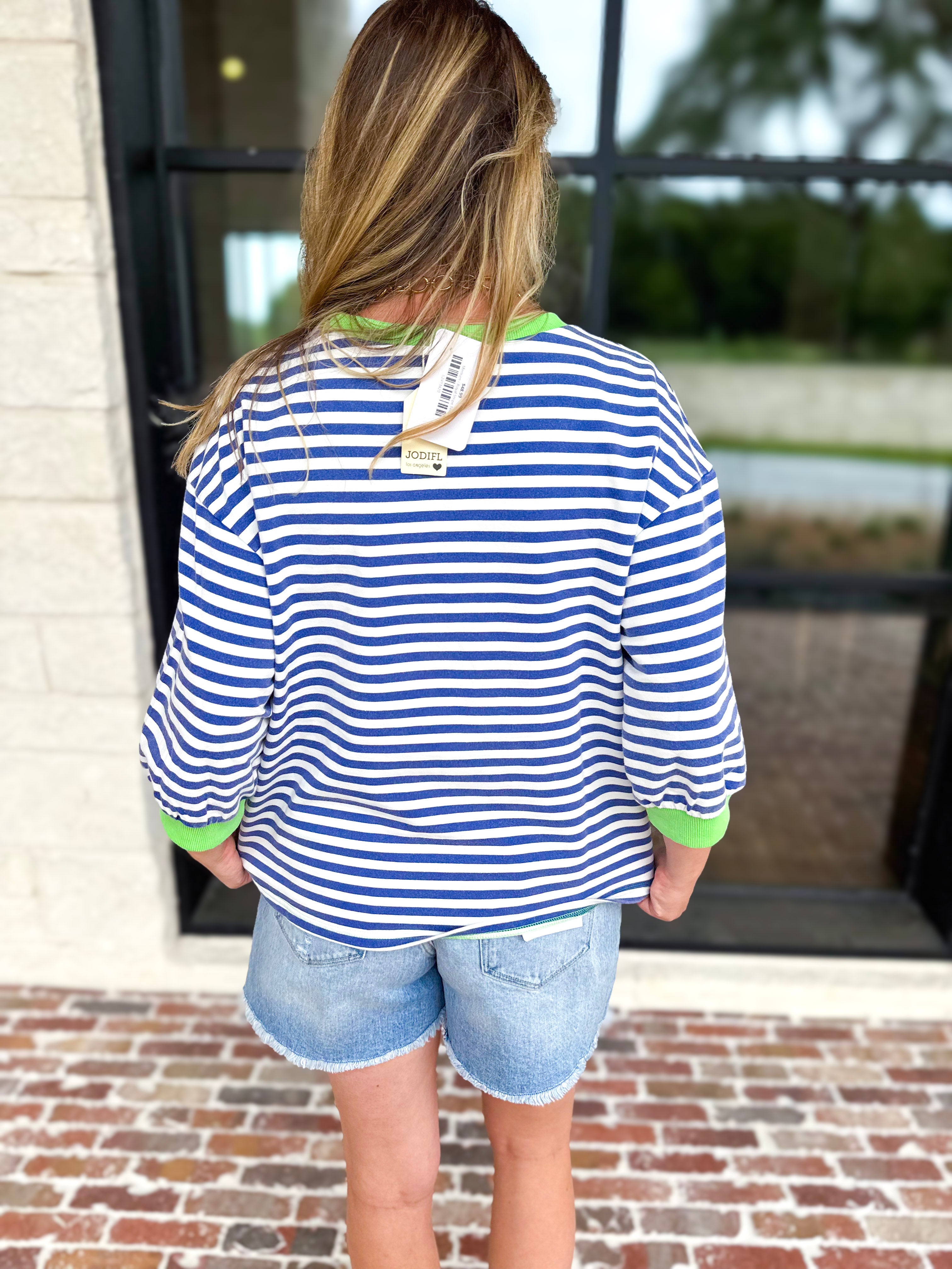 Royal Stripe Tee-210 Casual Blouses-JODIFL-July & June Women's Fashion Boutique Located in San Antonio, Texas
