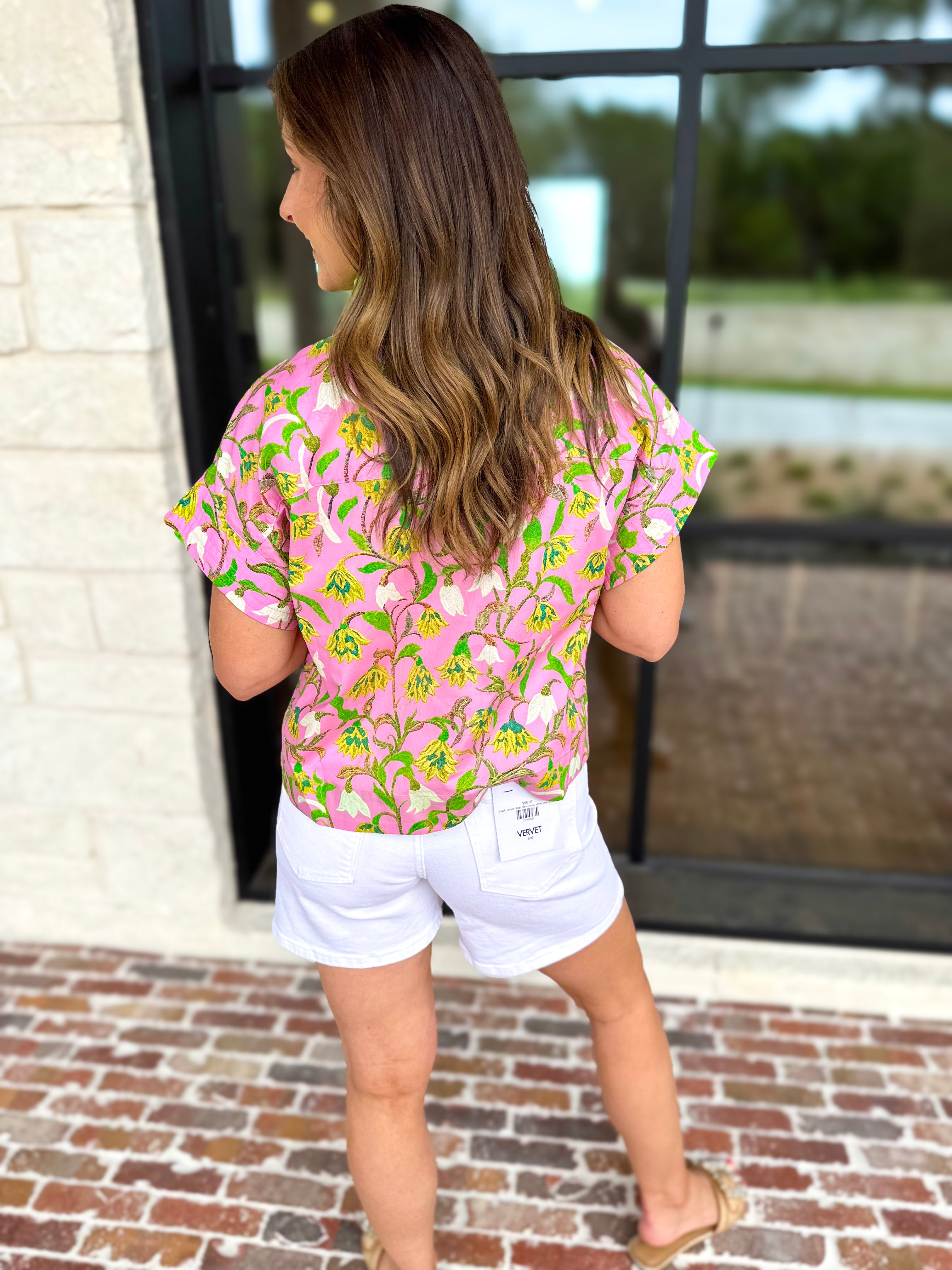 The Maisie Floral Scalloped Blouse - Pink & Lime-200 Fashion Blouses-ENTRO-July & June Women's Fashion Boutique Located in San Antonio, Texas