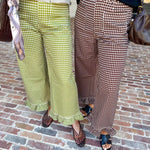 Gingham Ruffle Trim Pants - Olive-400 Pants-ENTRO-July & June Women's Fashion Boutique Located in San Antonio, Texas