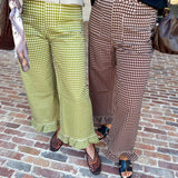 Gingham Ruffle Trim Pants - Olive-400 Pants-ENTRO-July & June Women's Fashion Boutique Located in San Antonio, Texas