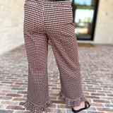 Gingham Ruffle Trim Pants - Brown-400 Pants-ENTRO-July & June Women's Fashion Boutique Located in San Antonio, Texas