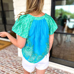 Current Air - Blue Tide Floral Blouse-200 Fashion Blouses-CURRENT AIR CLOTHING-July & June Women's Fashion Boutique Located in San Antonio, Texas