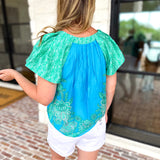 Current Air - Blue Tide Floral Blouse-200 Fashion Blouses-CURRENT AIR CLOTHING-July & June Women's Fashion Boutique Located in San Antonio, Texas