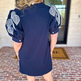 The Coastal Embroidered Mini Dress - Navy-510 Mini-JODIFL-July & June Women's Fashion Boutique Located in San Antonio, Texas