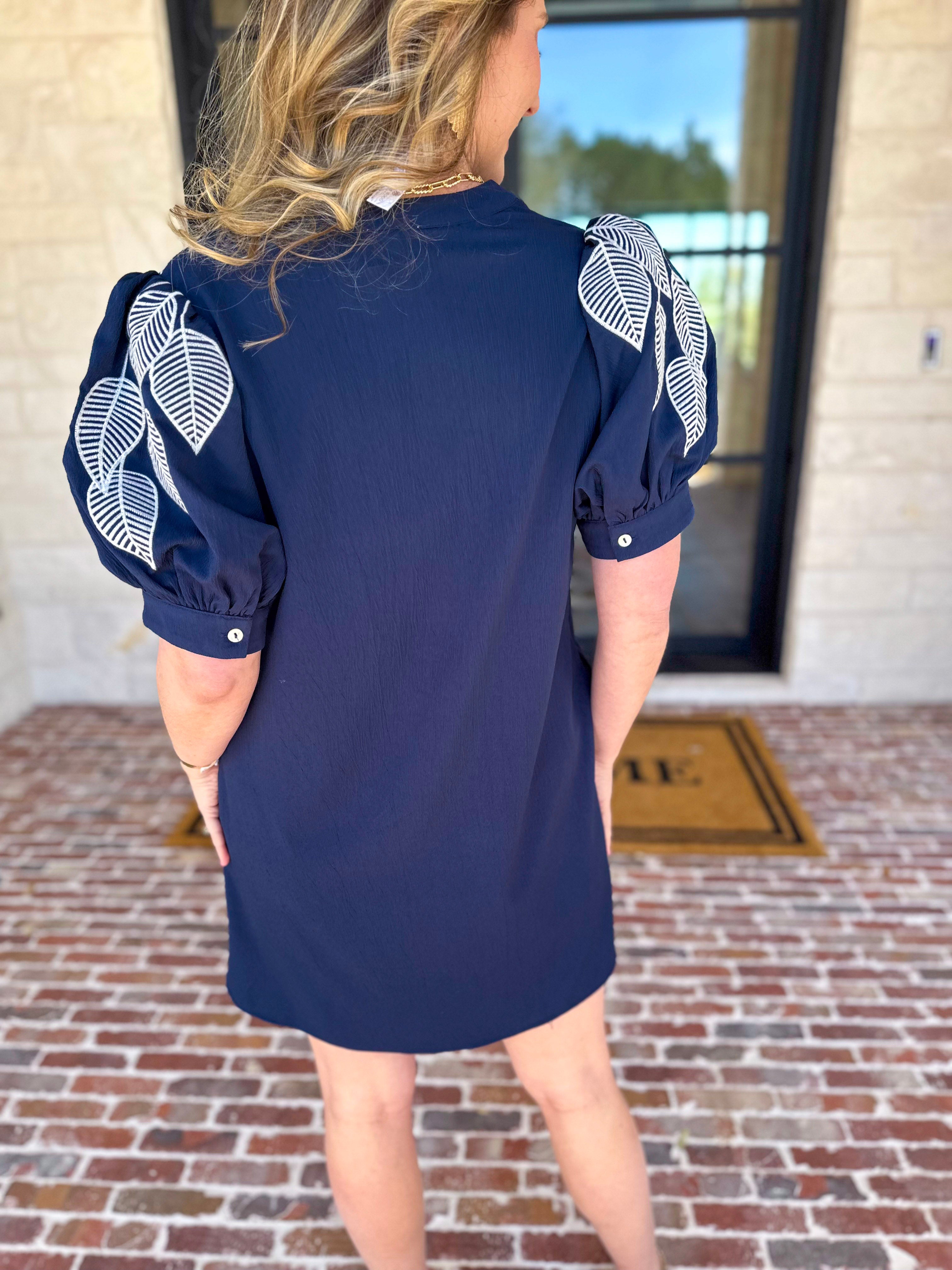 The Coastal Embroidered Mini Dress - Navy-510 Mini-JODIFL-July & June Women's Fashion Boutique Located in San Antonio, Texas