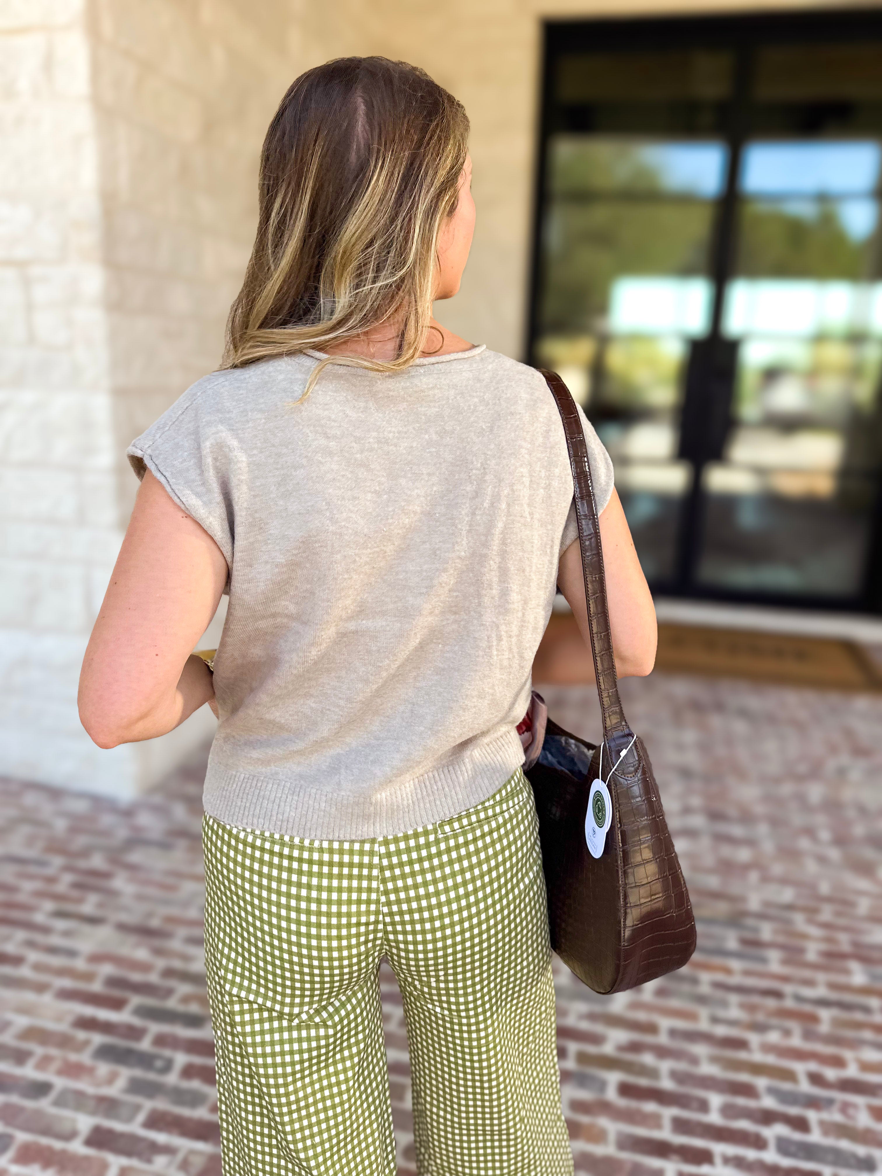 Gingham Ruffle Trim Pants - Olive-400 Pants-ENTRO-July & June Women's Fashion Boutique Located in San Antonio, Texas