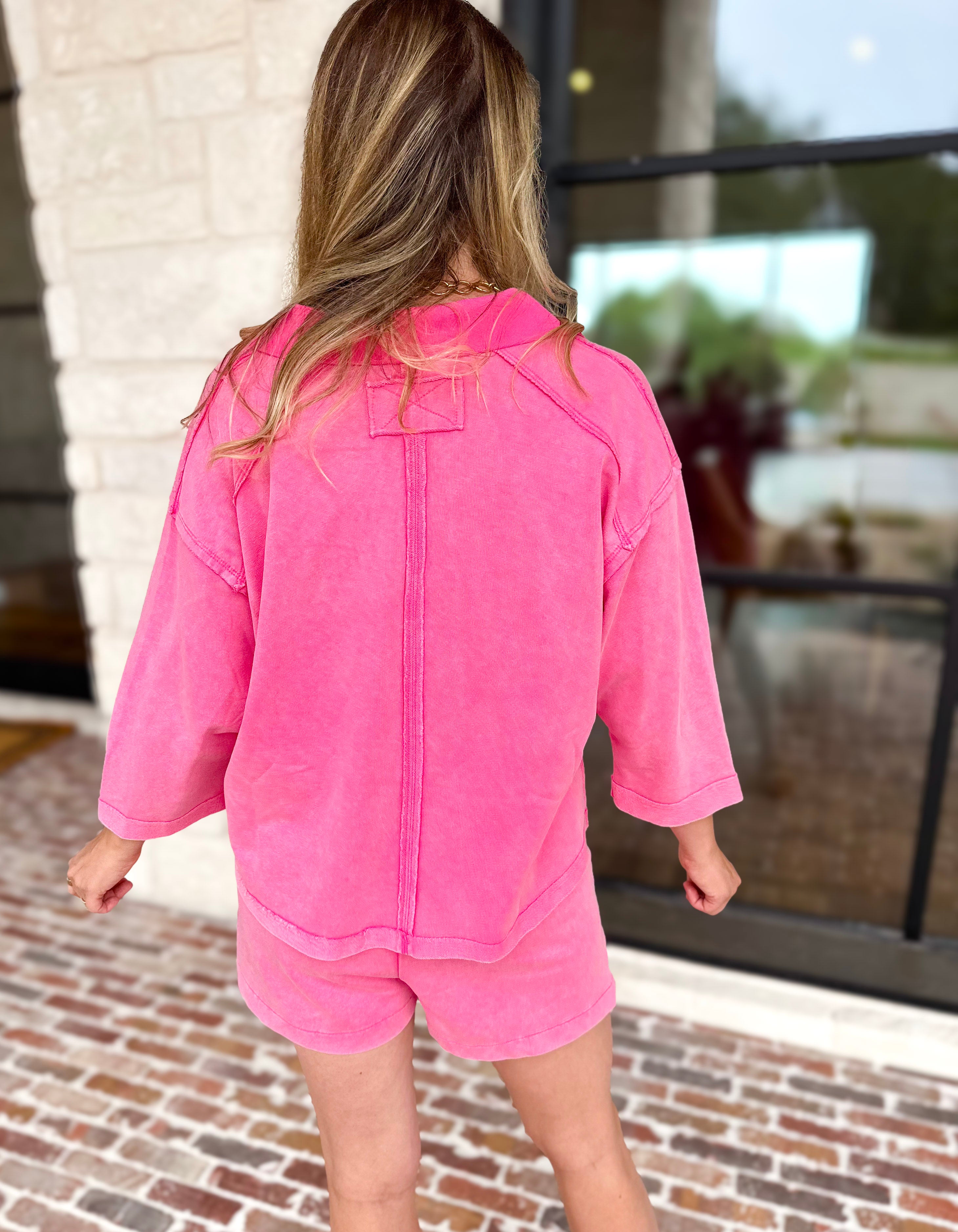 Comfy Collared Short Set - Pink-300 Athleisure/Lounge-JODIFL-July & June Women's Fashion Boutique Located in San Antonio, Texas