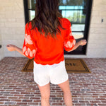 THML - Bold Orange Embroidered Blouse-200 Fashion Blouses-THML-July & June Women's Fashion Boutique Located in San Antonio, Texas