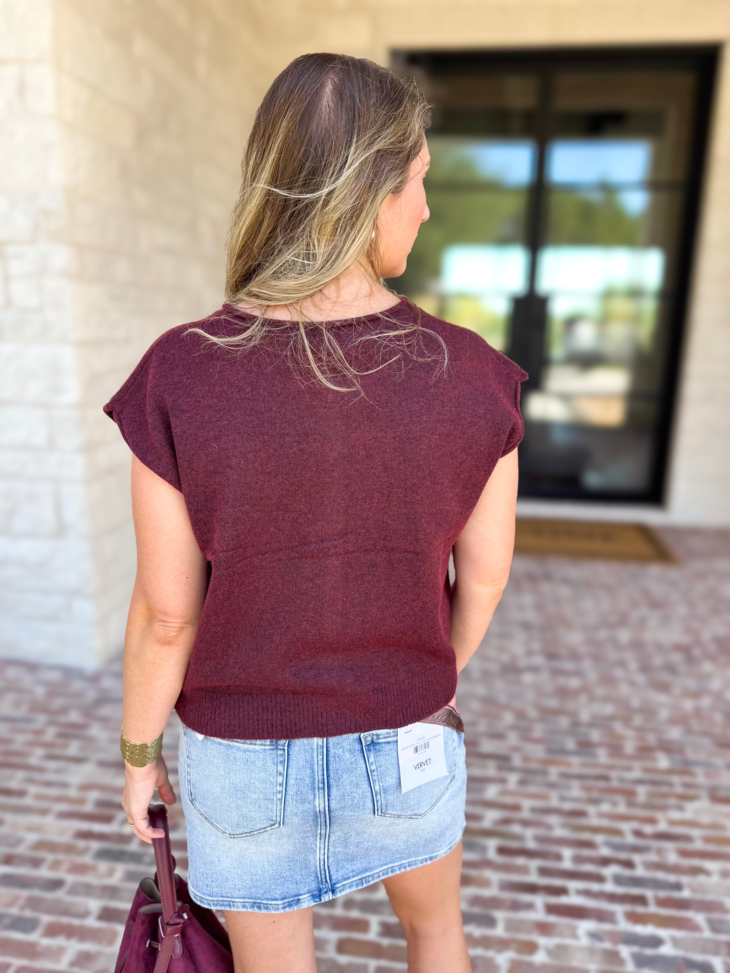 Short Sleeve Everyday Cardigan - Merlot-230 Sweaters/Cardis-DOUBLE ZERO-July & June Women's Fashion Boutique Located in San Antonio, Texas