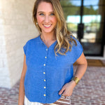 Short Sleeve Everyday Cardigan - Ocean Blue-230 Sweaters/Cardis-DOUBLE ZERO-July & June Women's Fashion Boutique Located in San Antonio, Texas