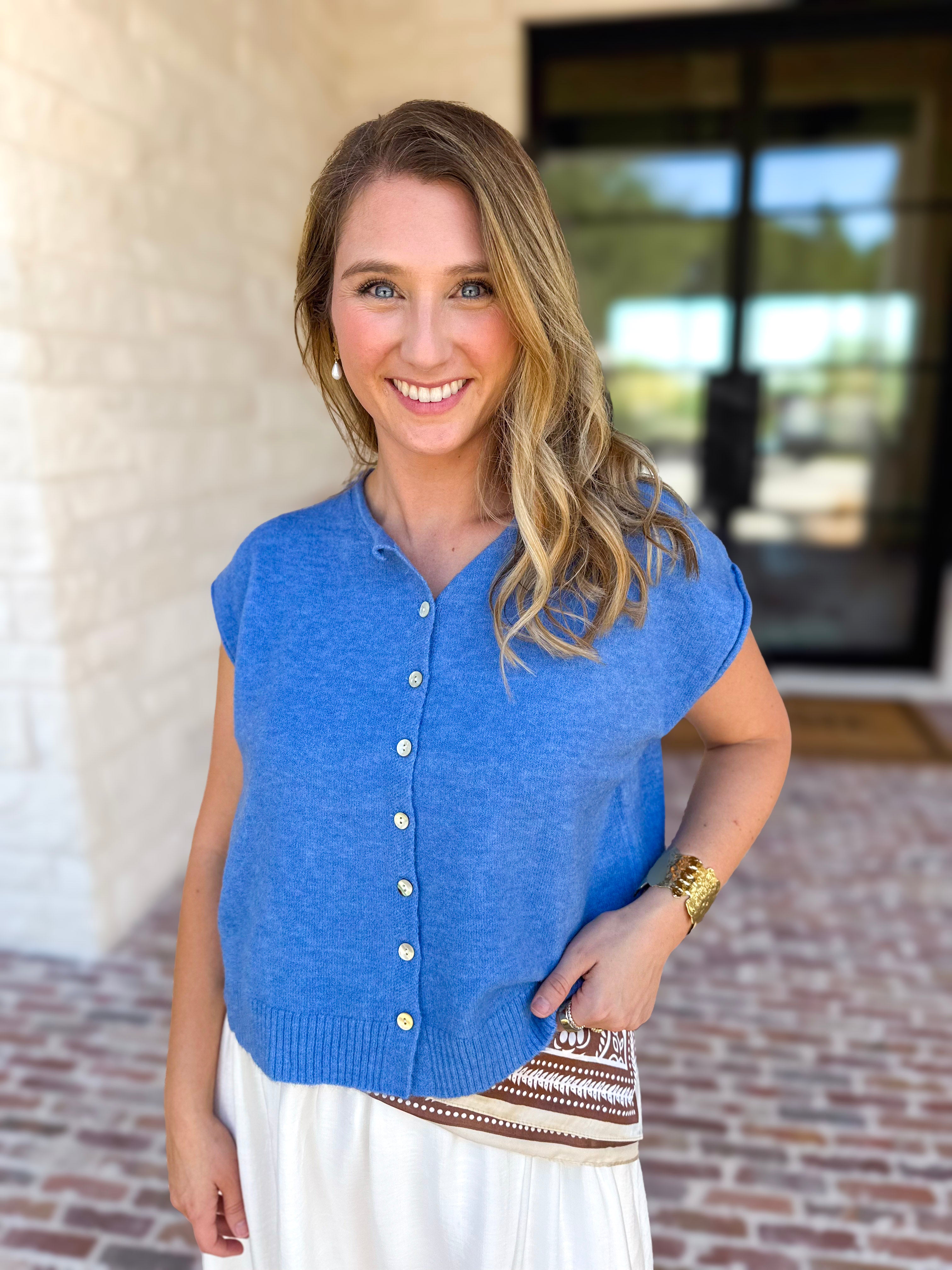 Short Sleeve Everyday Cardigan - Ocean Blue-230 Sweaters/Cardis-DOUBLE ZERO-July & June Women's Fashion Boutique Located in San Antonio, Texas