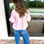 Current Air - Pleated Button Down Blouse - Blush-200 Fashion Blouses-CURRENT AIR CLOTHING-July & June Women's Fashion Boutique Located in San Antonio, Texas