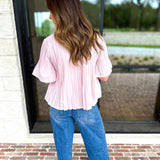 Current Air - Pleated Button Down Blouse - Blush-200 Fashion Blouses-CURRENT AIR CLOTHING-July & June Women's Fashion Boutique Located in San Antonio, Texas