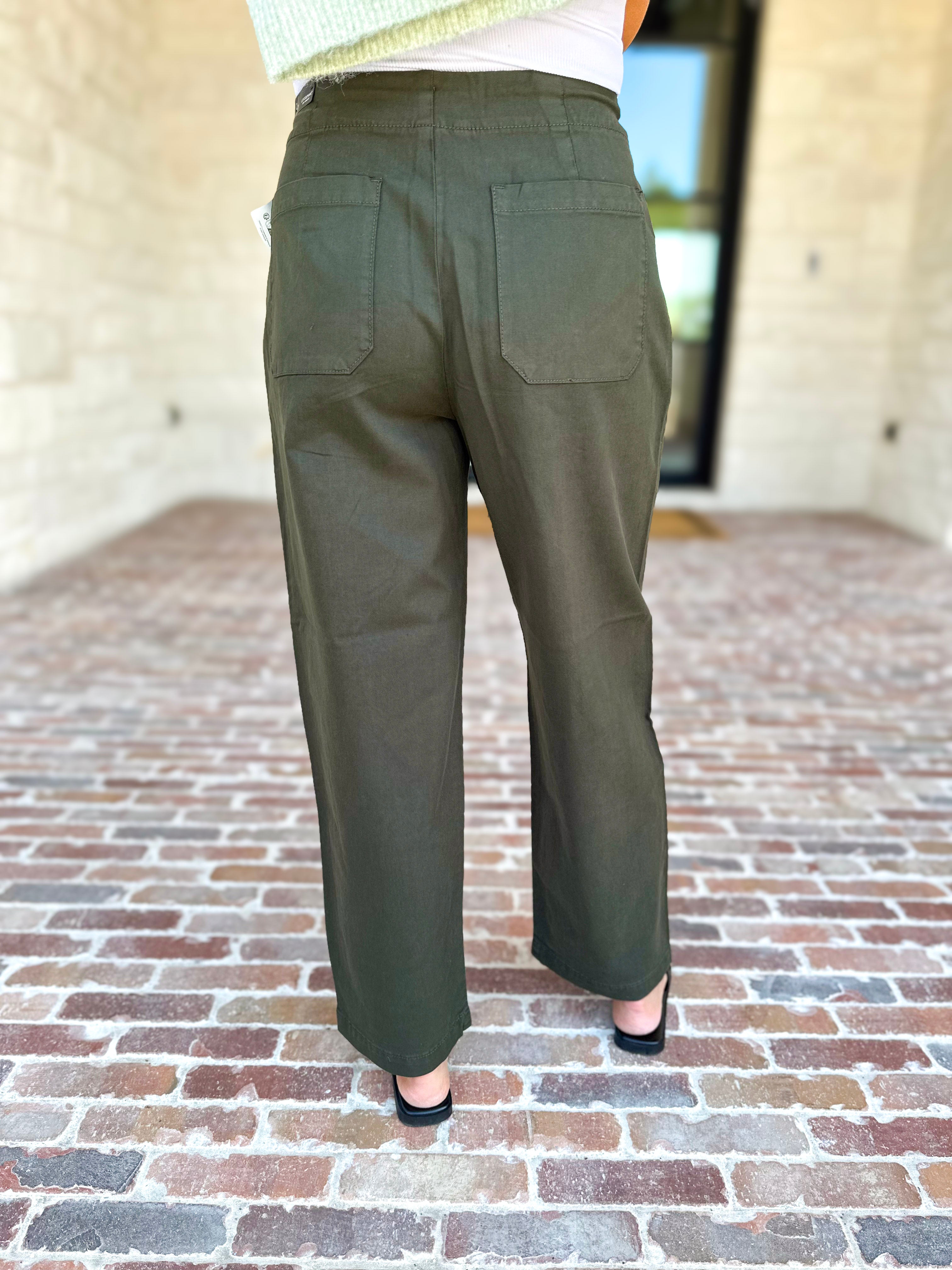 Liverpool - Cropped Olive Green Drawstring Trousers-400 Pants-LIVERPOOL JEANS COMPANY-July & June Women's Fashion Boutique Located in San Antonio, Texas