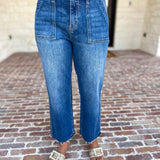 Vervet - High Rise Utility Cropped Jeans-420 Denim-VEVERT BY FLYING MONKEY-July & June Women's Fashion Boutique Located in San Antonio, Texas