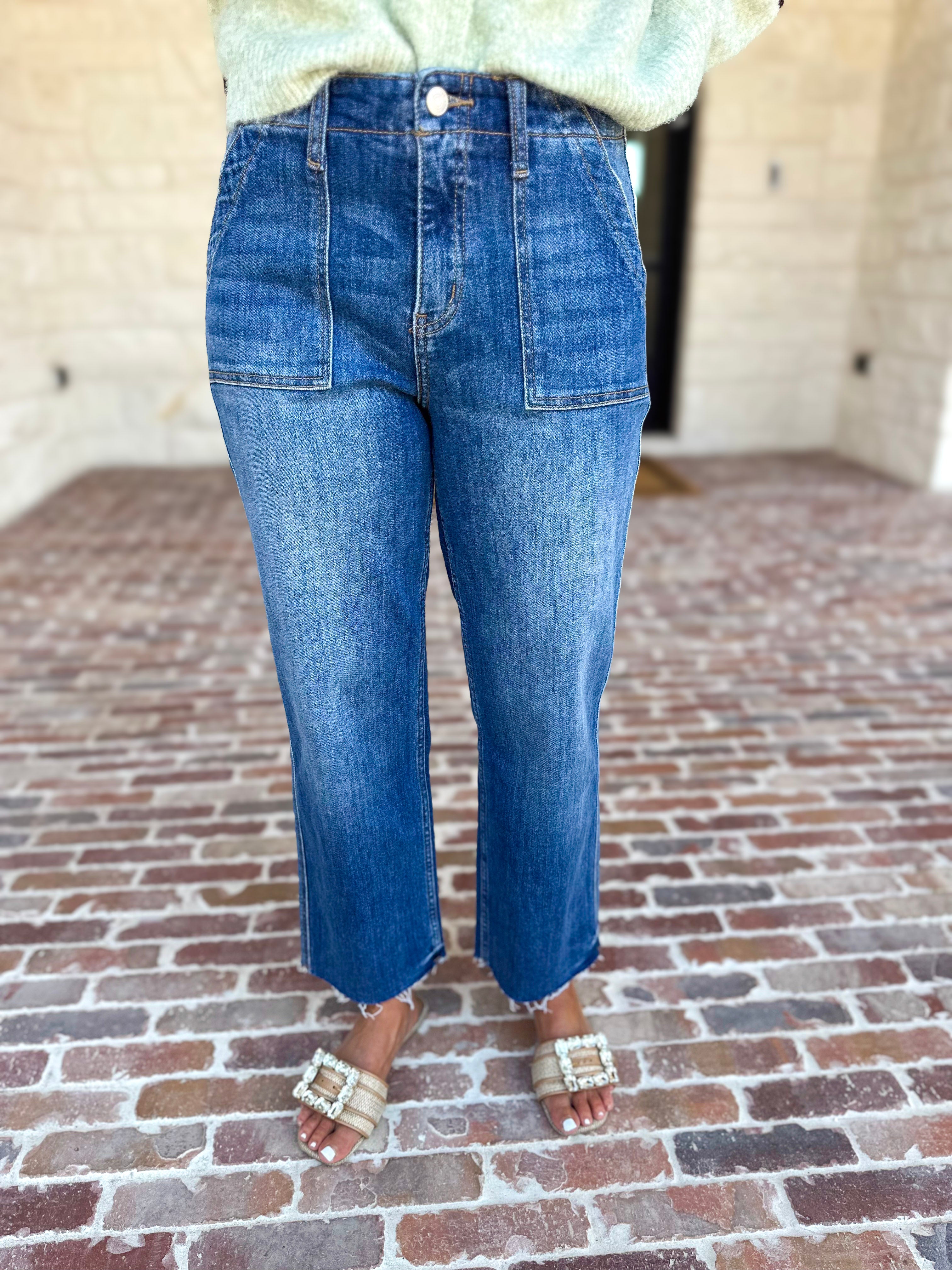 Vervet - High Rise Utility Cropped Jeans-420 Denim-VEVERT BY FLYING MONKEY-July & June Women's Fashion Boutique Located in San Antonio, Texas