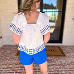 Tropical Blue Embroidered Blouse-200 Fashion Blouses-FATE-July & June Women's Fashion Boutique Located in San Antonio, Texas