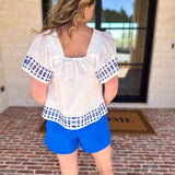 Tropical Blue Embroidered Blouse-200 Fashion Blouses-FATE-July & June Women's Fashion Boutique Located in San Antonio, Texas
