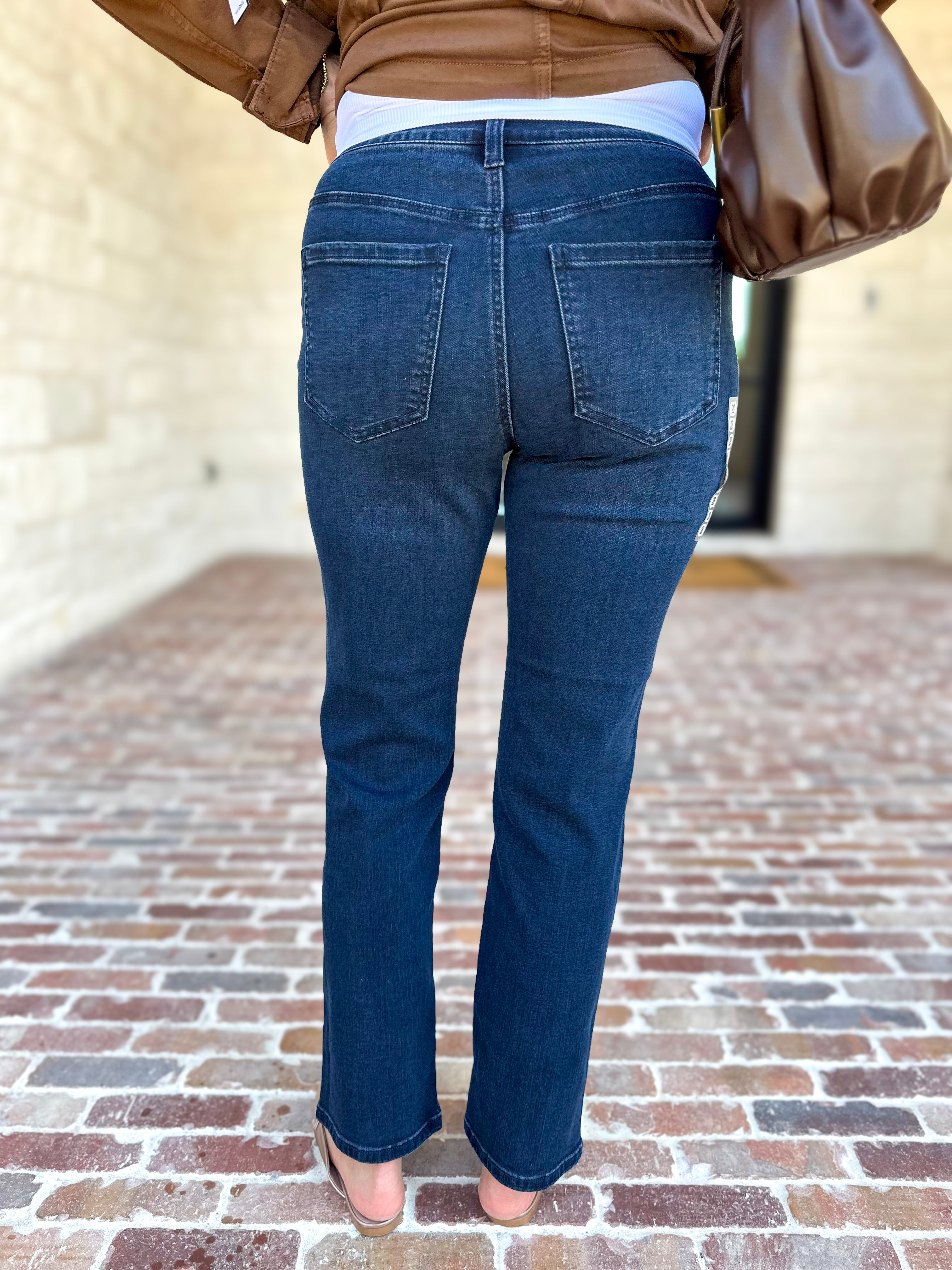 Liverpool - Dark Wash High Rise Straight Leg Jeans-420 Denim-LIVERPOOL JEANS COMPANY-July & June Women's Fashion Boutique Located in San Antonio, Texas