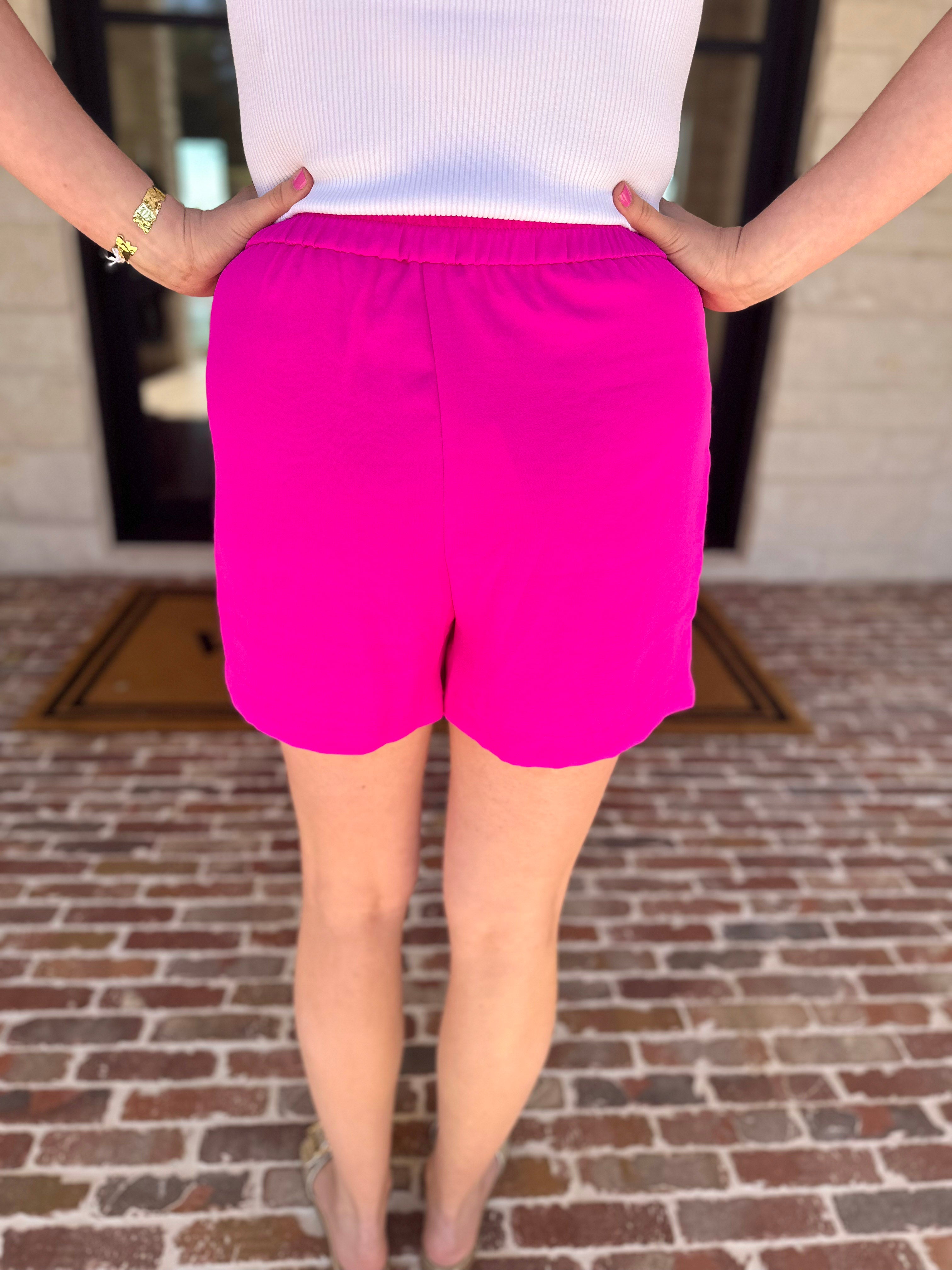 The It Girl Trouser Shorts - Hot Pink-410 Shorts/Skirts-SKIES ARE BLUE-July & June Women's Fashion Boutique Located in San Antonio, Texas