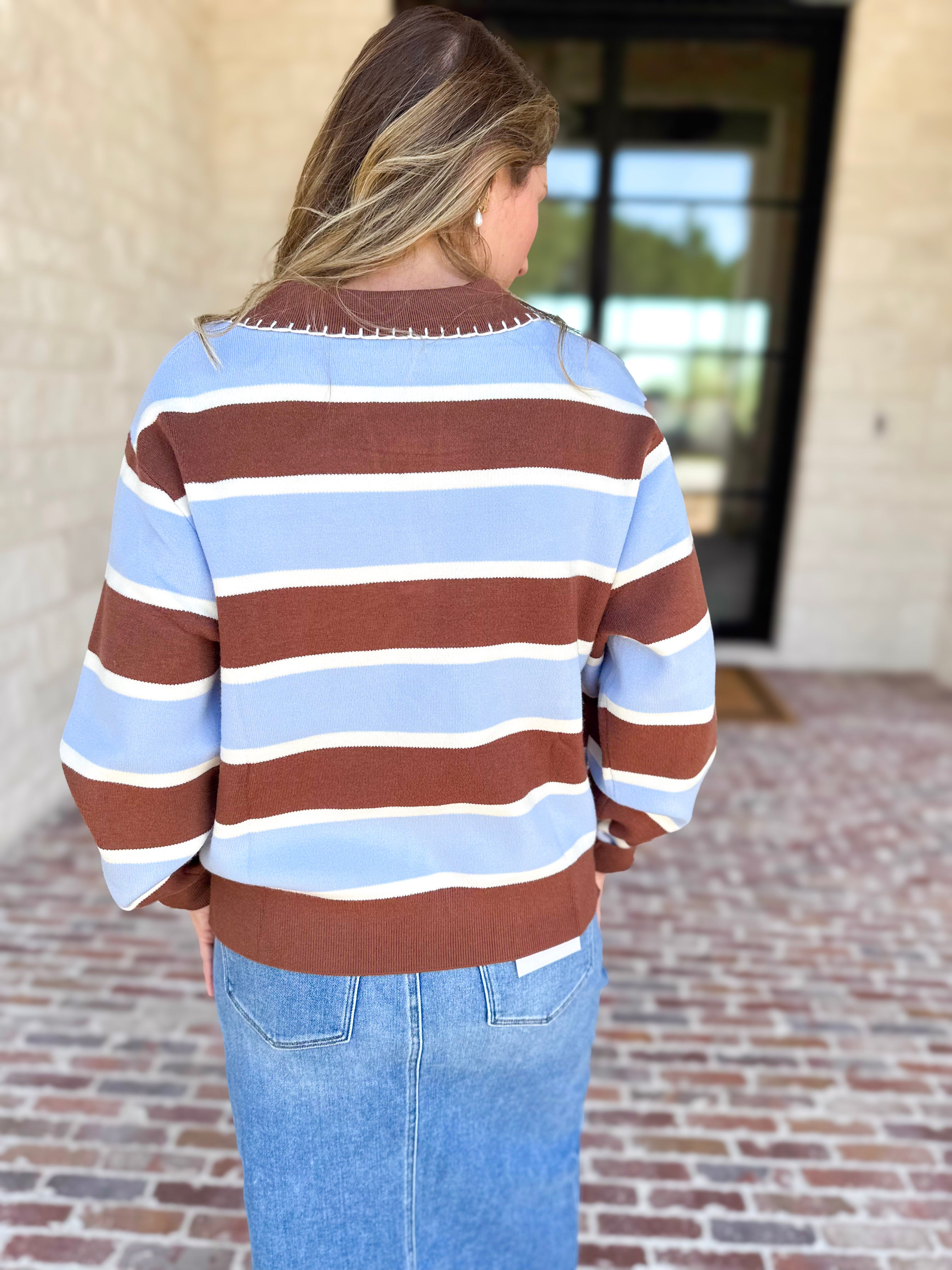 The Stevie Striped Cozy Sweater-230 Sweaters/Cardis-SKIES ARE BLUE-July & June Women's Fashion Boutique Located in San Antonio, Texas