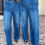Vervet - Pin Tick High Rise Wide Leg Jeans-420 Denim-VEVERT BY FLYING MONKEY-July & June Women's Fashion Boutique Located in San Antonio, Texas