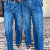 Vervet - Pin Tick High Rise Wide Leg Jeans-420 Denim-VEVERT BY FLYING MONKEY-July & June Women's Fashion Boutique Located in San Antonio, Texas
