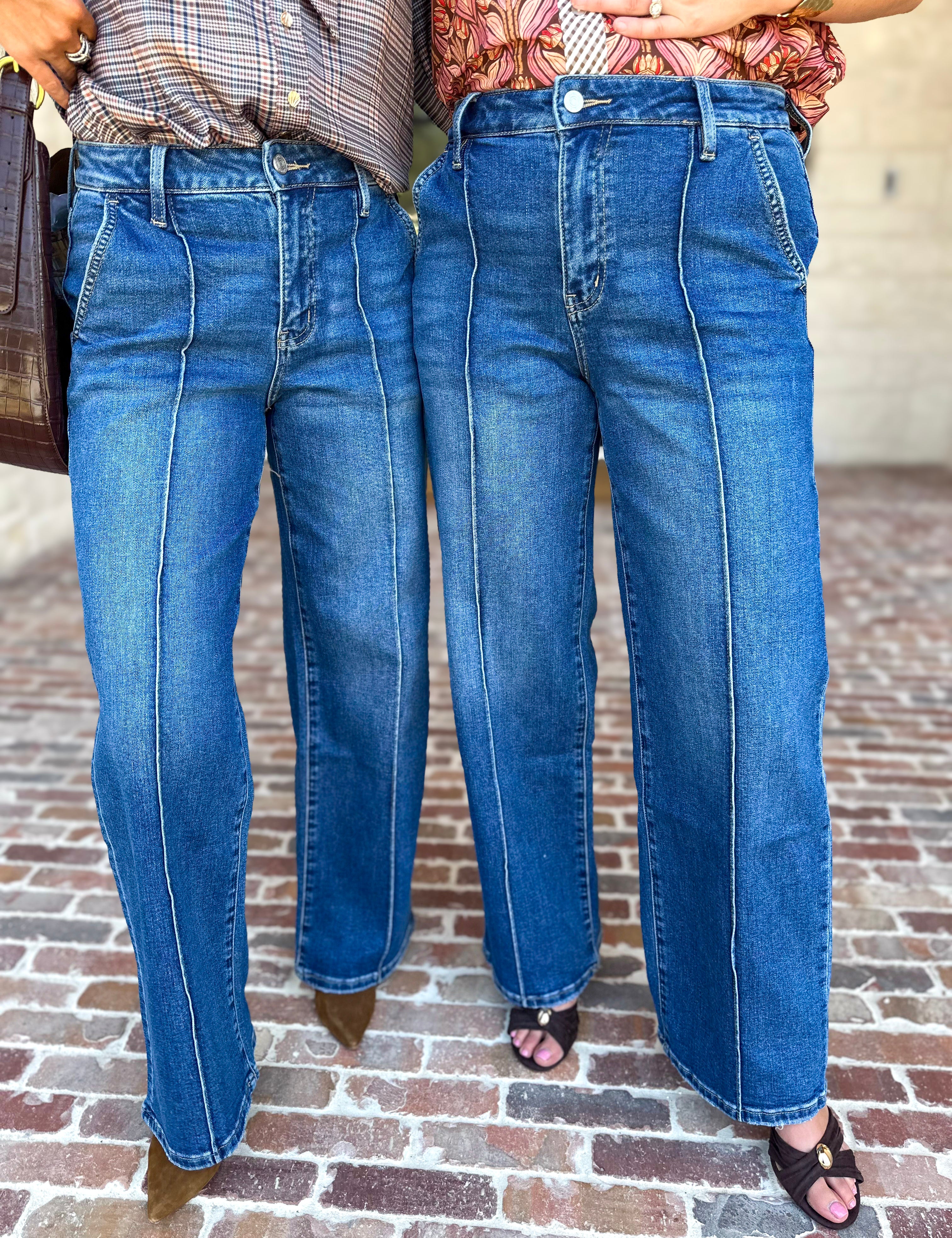 Vervet - Pin Tick High Rise Wide Leg Jeans-420 Denim-VEVERT BY FLYING MONKEY-July & June Women's Fashion Boutique Located in San Antonio, Texas