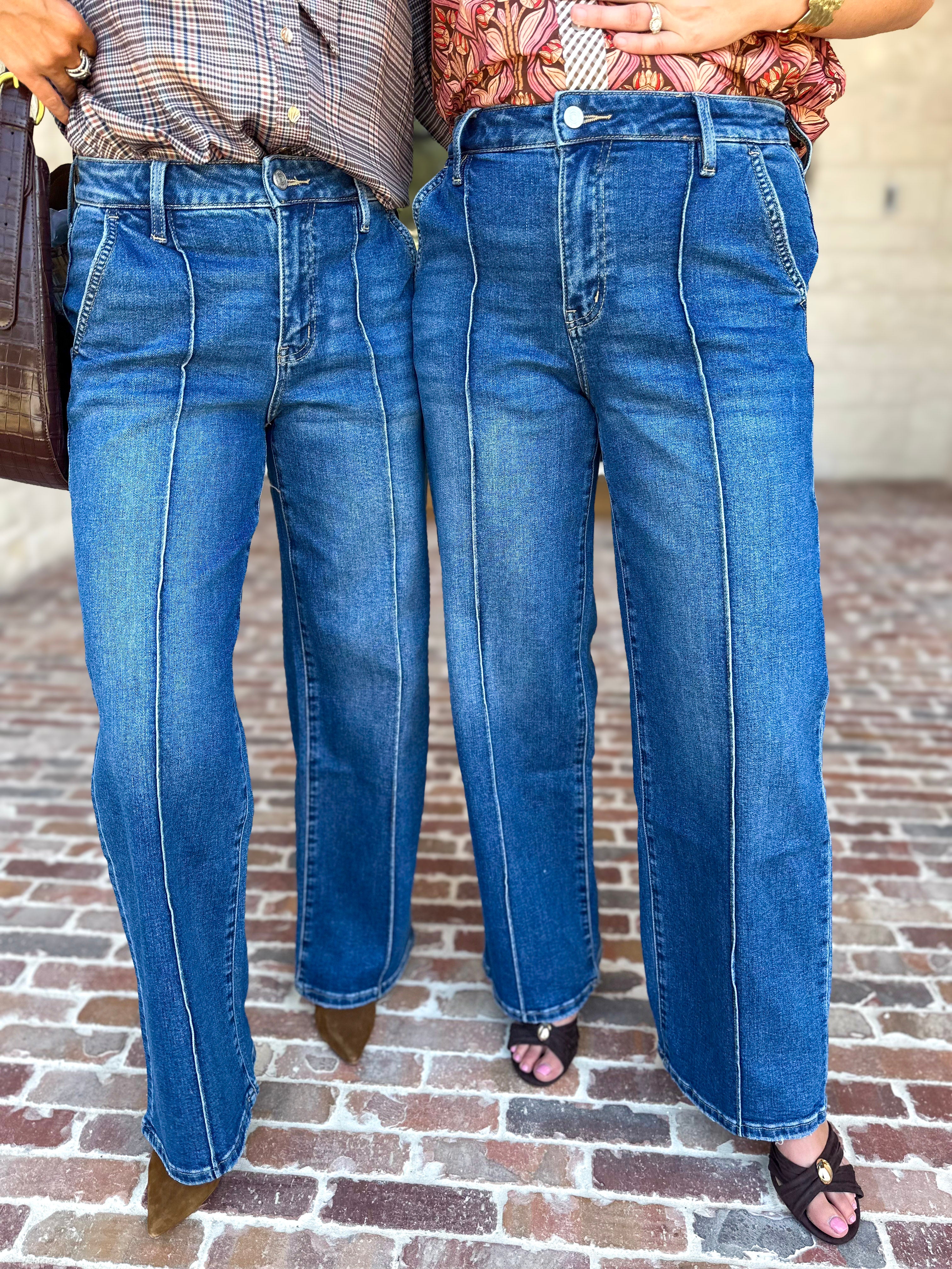Vervet - Pin Tick High Rise Wide Leg Jeans-420 Denim-VEVERT BY FLYING MONKEY-July & June Women's Fashion Boutique Located in San Antonio, Texas
