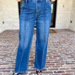 Vervet - Pin Tick High Rise Wide Leg Jeans-420 Denim-VEVERT BY FLYING MONKEY-July & June Women's Fashion Boutique Located in San Antonio, Texas