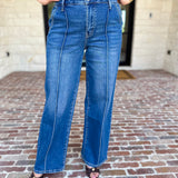 Vervet - Pin Tick High Rise Wide Leg Jeans-420 Denim-VEVERT BY FLYING MONKEY-July & June Women's Fashion Boutique Located in San Antonio, Texas